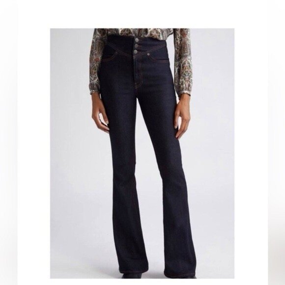 Veronica Beard Jeans Beverly Skinny Flare High Rise Washed Oxford Size 29 - Picture 1 of 7